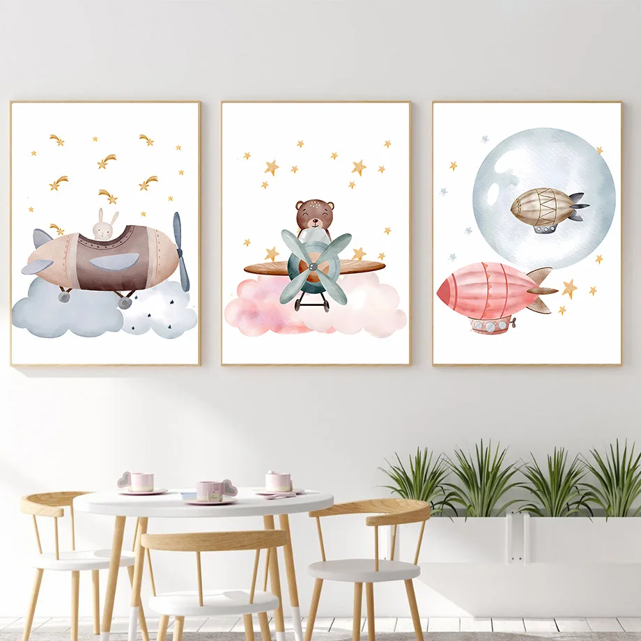 Resin Art Baby - Poster Boho con Palloncini, Aeroplani, Orsi,
