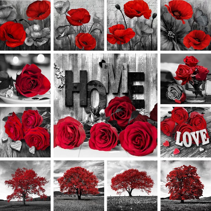 Resin Art Rose - Mosaico diamante rosso nero arte paesaggio